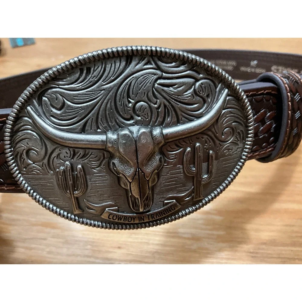 Cody James Kids Basketweave Western Belt Longhorn Buckle Size 24 CJBAFA22BT1